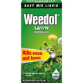 Weedol Lawn Weedkiller packaging with green background and images of weeds.